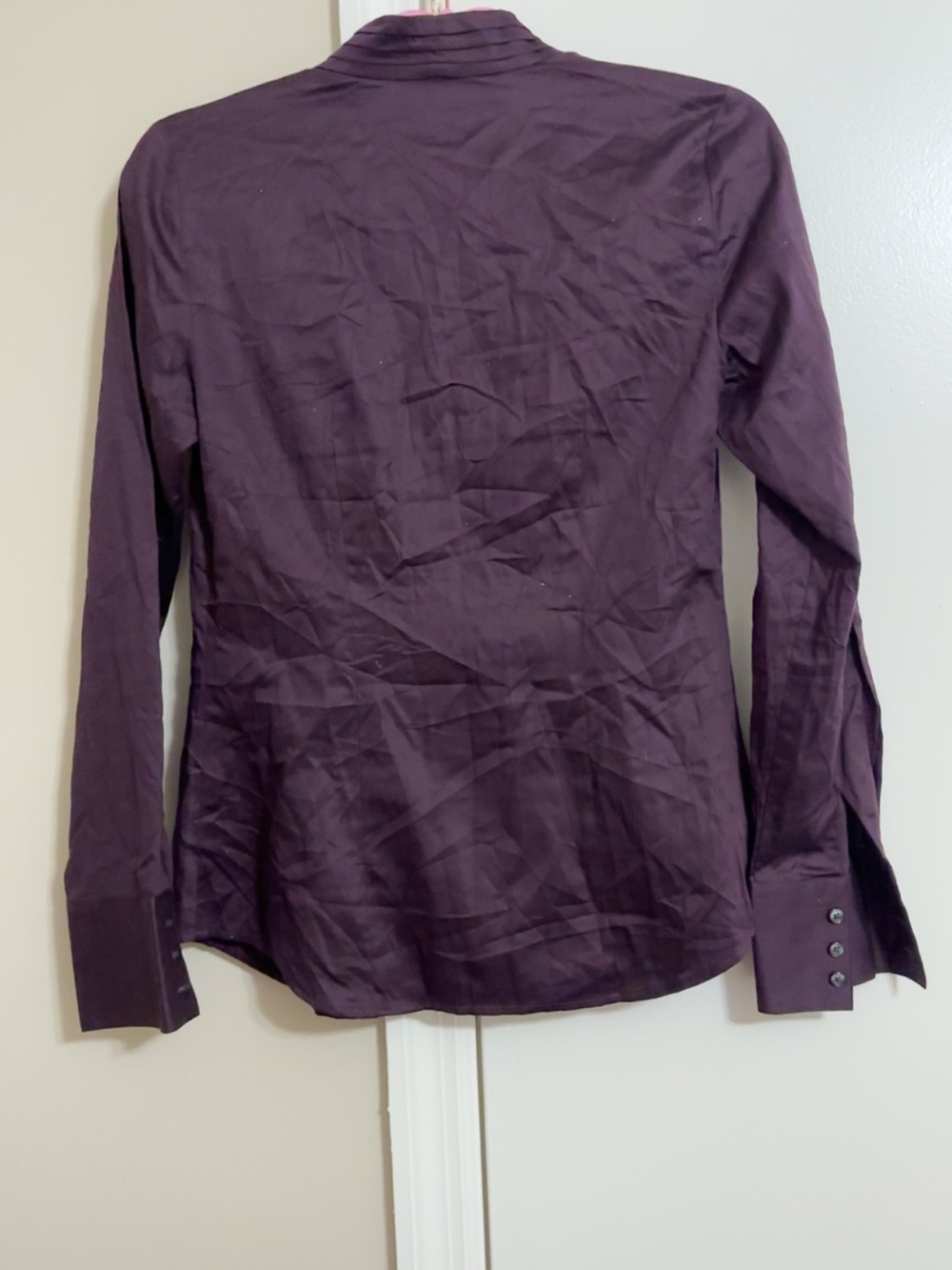 LOFT Deep Plum Ruffle Front Button-Down Shirt - Picture 4 of 4
